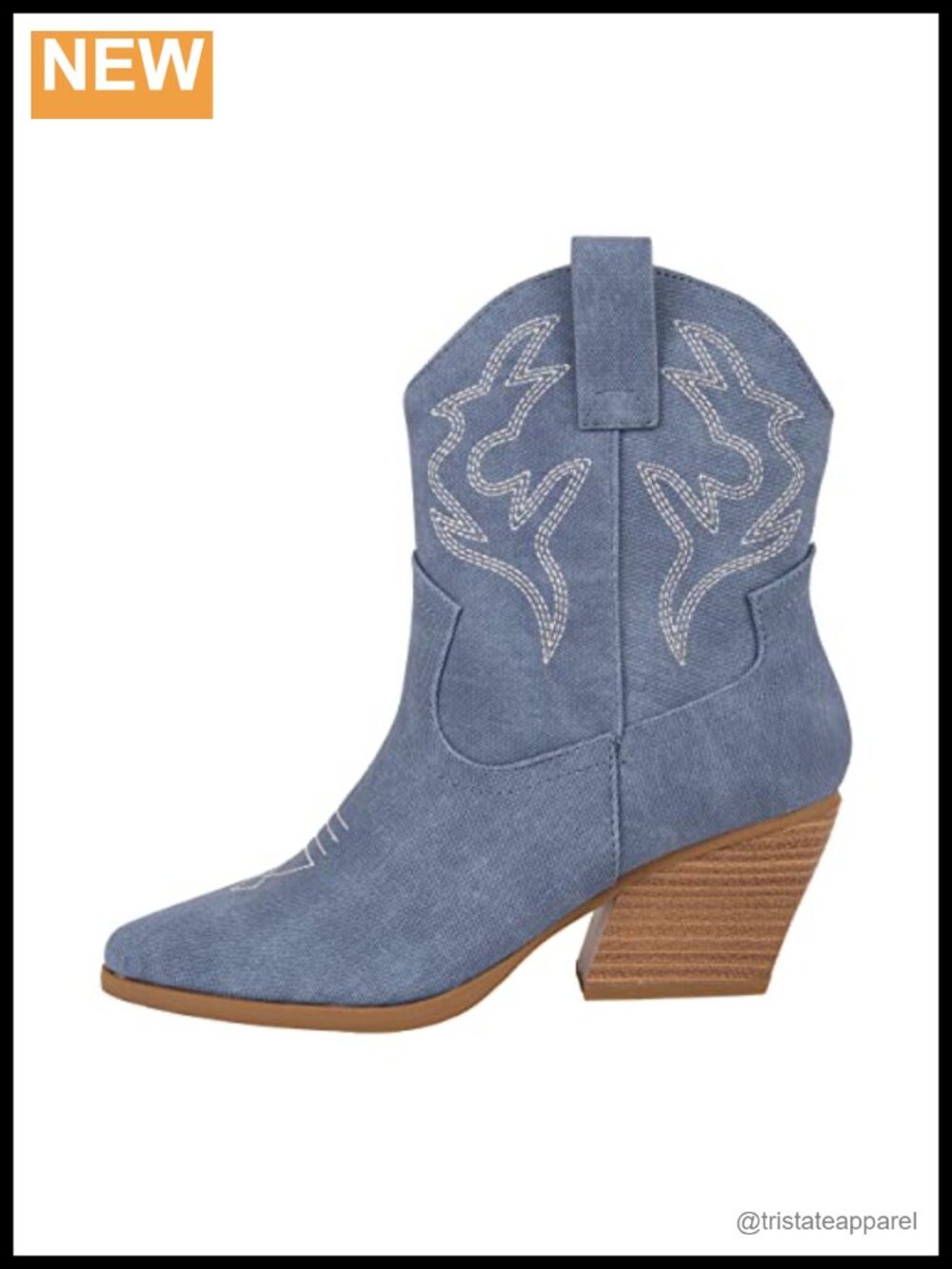 Women's Western Ankle Boots Cowgirl Pointed Toe Embroidered Block Heel Pull-On